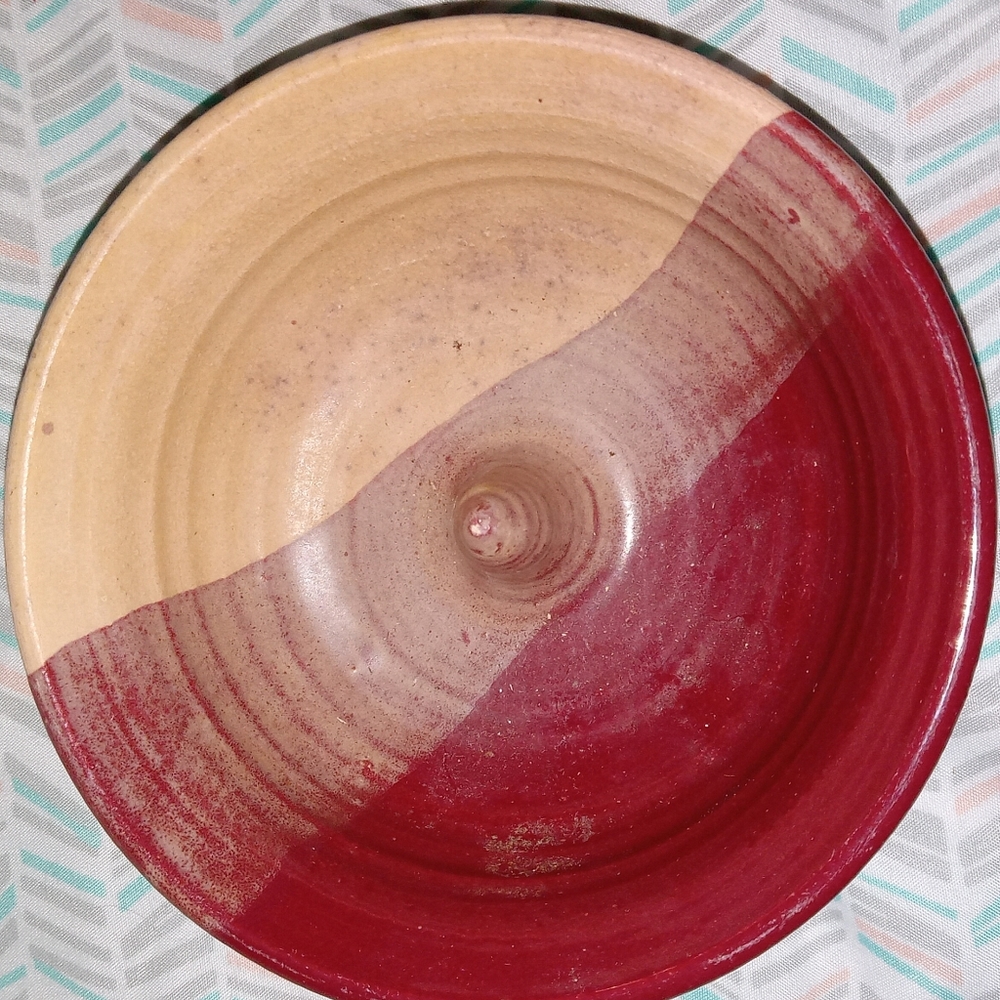 2 studio art pottery trinket bowl, green ombre drip glaze.